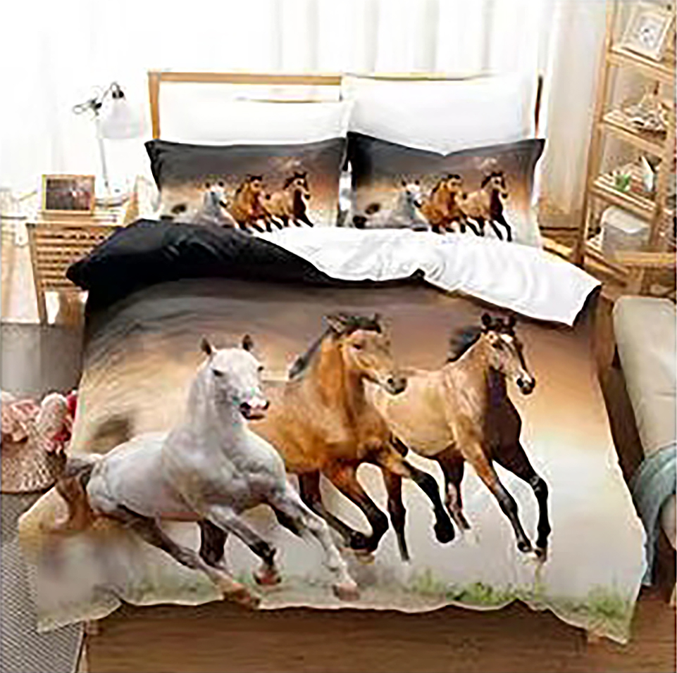 MidSun 3D Horse Print Duvet Cover Sheet Bedding Sets Twin/Full/Queen 4-Piece